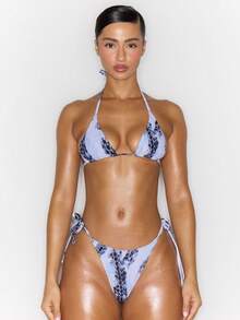 MUSERA Abstract Tyre Graphic Print Halterneck Micro Triangle Bikini Top Only Spring Summer Vacation Sexy Coolgirl Ibiza Festival Holiday Pitstop - Multicolor - View 5