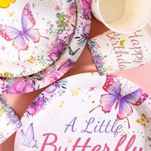 Little Butterfly Happy Birthday Disposable Plates, Napkins And Cups Set, Serves 20 Guests. This Disposable Party Supplies Set (Including Plates, Napkins And Cups) Is Perfect For Birthday Parties, Weddings And Family Picnics. - View 6