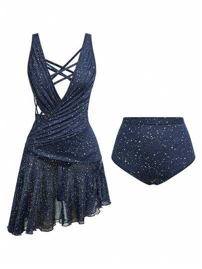  Menodora SHEIN Sport Women's Professional Latin Dance Costume V-Neck Sleevelessss Backless Dress With Underwear Set Other Dance Wear Women's Latin Dance Fringe Cover Skirt Women's Solid Color Patchwork Fringe Skirt, Other Dance Wear