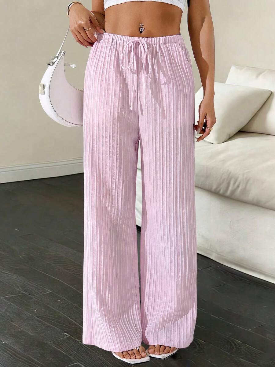 EMERY ROSE Quần ống rộng nữ màu trơn, cạp chun có túi, kiểu dáng thường ngày, đa năng, thích hợp mặc hàng ngày. - Hồng - Xem 1