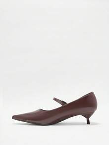 CUCCOO BIZCHIC Ladies Coffee Brown Patent Leather Pointed Metal Buckle Commuter Versatile Fashion High Heel Shoes - Coffee Brown - View 4