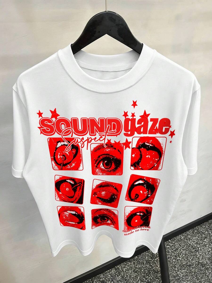 STEELVANCE 男士休闲眼睛印花圆领短袖T恤，夏季 - 白色 - 查看 1