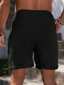 VENTUSAIL Quần short nam mùa hè, kiểu dáng thường ngày, cạp chun, chất liệu cotton nguyên chất, có họa tiết. - màu đen - Xem 2