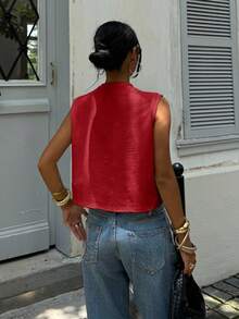 SHEIN Essnce Summer Casual Solid Color Wide Strap Cropped Tank Top - Red - View 2