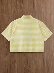 SWAVVY Men's Casual Plaid Short Sleeve Shirt, Summer - Yellow - View 4