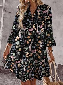 EMERY ROSE Đầm cỡ lớn mùa hè in hoa, tay loe, viền bèo nhún - Nhiều màu - Xem 5
