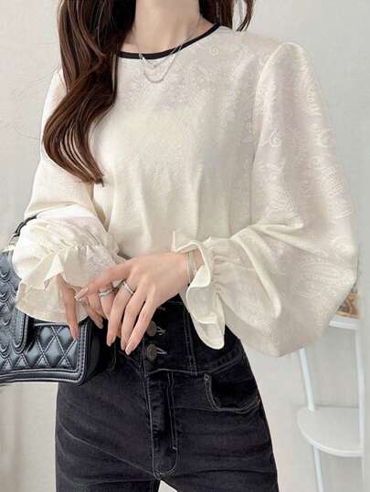 FRIFUL Women's Solid Color Long Sleeve Cuffed Loose Casual Versatile T-Shirt, Spring/Summer