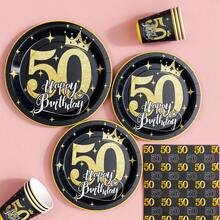 50th Black Gold Dots Happy Birthday Disposable Plates, Napkins And Cups Set, Serves 20 Guests. This Disposable Party Set (Including Plates, Napkins And Cups) Is Perfect For Birthday Parties, Weddings And Family Picnics. - View 4