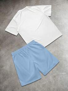 Manfinity EMRG Men's Letter Print Short Sleeve T-Shirt And Drawstring Waist Shorts Casual Suit - Multicolor - View 2
