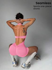 Slayform Slayform Mono de mujer con cuello halter y espalda abierta a rayas - Rosa - Ver 6