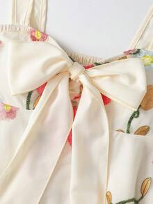 Travachic 女士度假休闲花卉刺绣网纱拼接系带吊带背心 - 彩色 - 查看 4