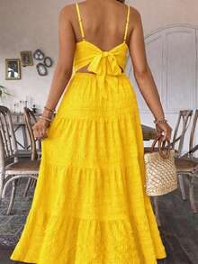 EMERY ROSE Plus Size Yellow Sleeveless Cami Dress Boho Tiered Ruffle Hem Long Sundress - Yellow - View 2