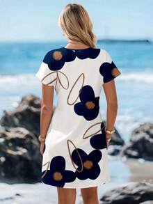 Sylviya Đầm ngắn cổ chữ V tối giản, phong cách thường ngày dành cho nữ, thích hợp cho mùa xuân/hè. - Nhiều màu - Xem 2