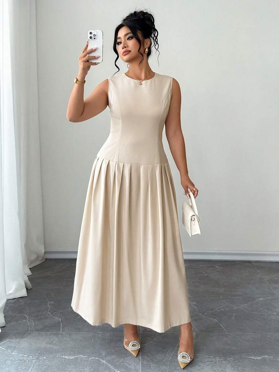 Elenzga Vestido plus size feminino elegante com fenda frontal, cintura marcada e modelagem evasê, estilo romântico francês vintage. Ideal para o trabalho, ocasiões formais, praia, casamentos, Dia dos Namorados, chá da tarde, festas e para a primavera/verão. Novo modelo de alta qualidade. Vestido feminino elegante e clássico, perfeito para ocasiões formais. - Damasco - Ver 1