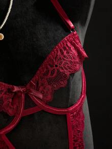 SpicyHot Body de encaje y parches sexy, adecuado para el Día de San Valentín - Burdeos - Ver 3