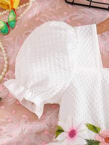 SHEIN Glamorique Kids Vestido de princesa blanco con cinturón de flores para niña, vestido de florista de manga corta y corte evasé con volumen, vestido ligero para ocasiones festivas - Blanco - Ver 5