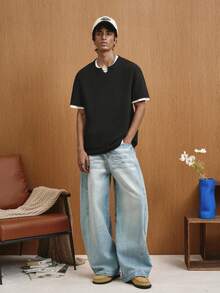 TOKVUE Men Solid Notched Neck Tee - Black - View 6