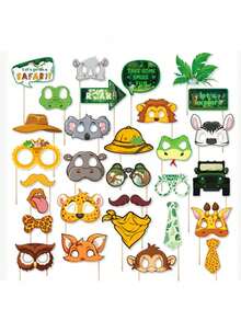 1/3/5 Sets Jungle Animal Handheld Photo Booth Props, Fun Creative Party Photo Props For Birthday Celebration, Festive Party Decor Supplies - multicolor - View 2
