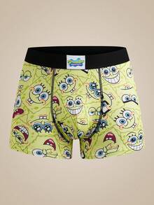 SpongeBob SquarePants | SHEIN Men's Elastic Waist Casual Boxer Briefs, - Yellow - View 1