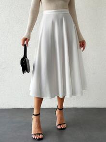 SHEIN Váy dài nữ cỡ nhỏ màu trắng trơn kiểu dáng thường ngày - trắng - Xem 5