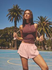 Aralina Áo tập thể dục không tay cổ kéo khóa nửa lưng dành cho nữ, thích hợp cho hoạt động thể thao, tập gym. - màu nâu - Xem 1