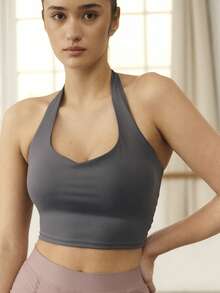 Nöista Top activo con cuello halter en forma de V 035 - Azul - Ver 3