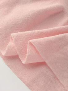 SHEIN Franclia Blusa de punto casual de mujer de unicolor, cuello redondo, manga corta y abotonadura sencilla - Rosa Pálido - Ver 4