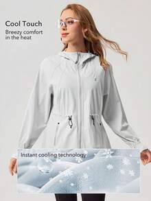 OutZeal Women Sun-Proof Jacket White Summer Camping Hiking UV Protection Cool Touch Hooded Drawstring Waist With Thumhole - White - View 2