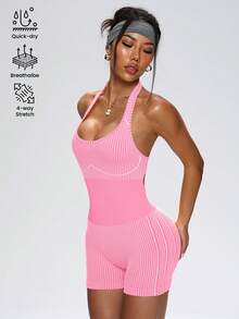 Slayform Slayform Mono de mujer con cuello halter y espalda abierta a rayas - Rosa - Ver 2