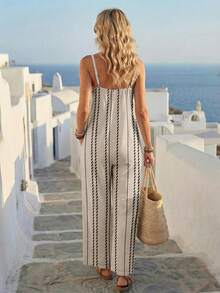 EMERY ROSE Women's Casual Printed Jumpsuit, Versatile Holiday Wear - White - View 5