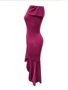 NostaNoir 大码女士性感优雅扭结露肩紧身连衣裙 - 玫紅色 - 查看 4