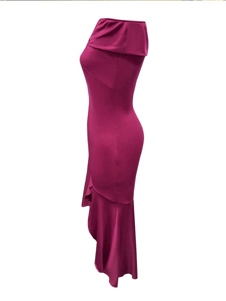 NostaNoir Vestido ajustado con hombros descubiertos y efecto retorcido para mujer de talla grande elegante y sexy - Rosa Fucsia - Añade 4