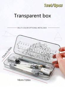 9pcs Math Drawing Tool Set In Compass And Ruler Style With Eraser For Student Exam And Homework, Ease Of Use, Giftable, Versatile , Suitable For Elementary Students - Sets - View 6