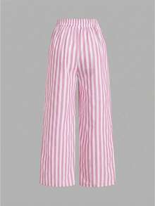 SHEIN Essnce Conjunto de 3 pantalones casuales a rayas blancas y negras con cordón en la cintura y bolsillos, estilo vacacional, adecuado para el verano - Multicolor - Ver 5