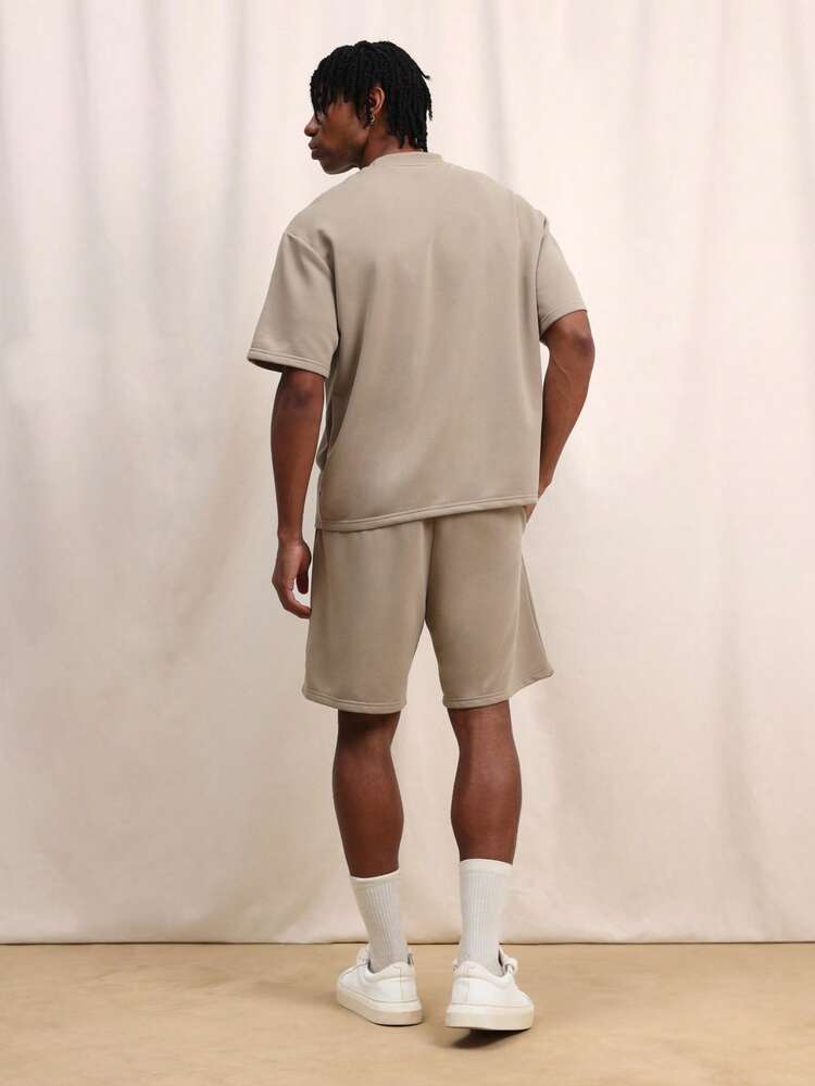 Relaxed Suede T-Shirt And Shorts Co-Ord Set Crew Neck Short Sleeve Matching Casual Two Piece Outfit Comfortable Lounge Wear