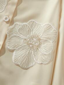 SHEIN 女童碎花袖单排扣休闲衬衫 - 米色 - 查看 6