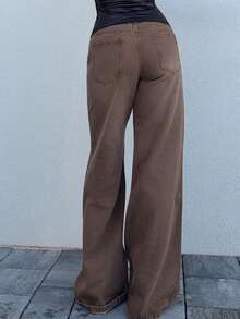 Jeta Ari 女士休闲时尚街头低腰宽松阔腿水洗牛仔裤 - 棕色 - 查看 2