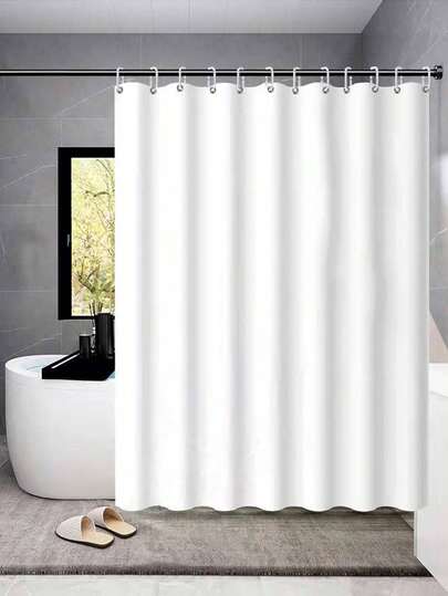 1PC Plain White Waterproof And Mold Resistant Shower Curtain Bathroom Decor