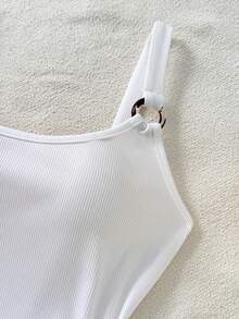 EMERY ROSE 女士两件套夏季度假套装：简约针织吊带连体衣搭配白色底藏蓝色碎花A字迷你裙，侧边系带，复古休闲风，轻盈复古风搭配。 - 彩色 - 查看 5