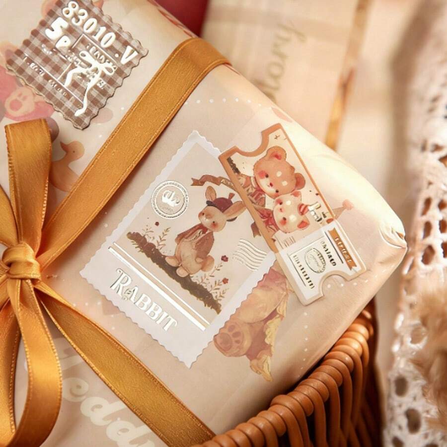 30 Stücke Goldfolie Aufkleber Set - Bär Geschenkdesign, süße vintage dekorative Aufkleber für Journaling, Scrapbooking & Briefumschlag Versiegelung - Verschiedenfarbig - Übersicht 1