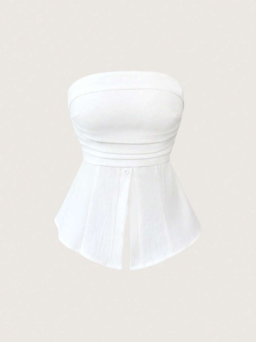 Olithes Blusa casual y sexy con diseño sin espalda y textura tejida para mujer, /verano - Blanco - Ver 1