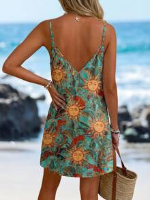 SHEIN LUNE 女士休闲印花迷你连衣裙，适合秋冬季穿着 - 彩色 - 查看 2