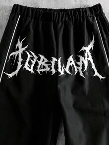 青少年新款春夏哥特闪电图案休闲直筒运动街头风长裤 - 黑色 - 查看 5