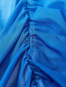 SHEIN MOD Ombre Ruched Bodycon Mid-Length One Shoulder Mesh Dress, Ruched Bodycon Dress Gradiation Dress For Woman Ombre Dress Blue Bodycon Dress One Shoulder Dress - Multicolor - View 3