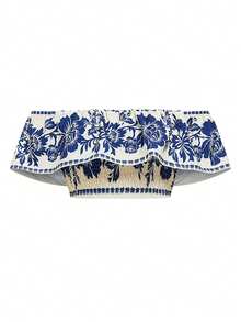 Louniche Bộ đồ nữ thường ngày phong cách nghỉ dưỡng, gồm áo trễ vai in hoa và quần ống rộng, thích hợp cho mùa xuân/hè. - Nhiều màu - Xem 12