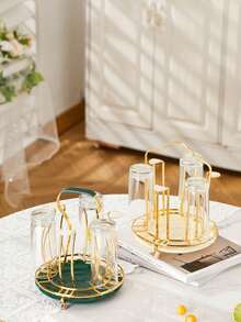 1pc Exquisite Gold Wrought Iron Reindeer Cup Holder/Drainer Rack. Perfect For Displaying Glassware, Mugs, Vacuum Insulated Cups, And Wine Glasses. A Central Decorative Piece, Suitable As A Holiday Gift For Home Kitchens, Living Rooms, Tea Rooms, Dining Rooms, Bars, And Cafes. Ideal For All Seasons. - Multicolor - View 2