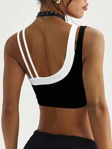 Dewbera Dewbera 1pc Women Sports Bra With Contrast Color Splicing Neckline, Removable Padded Straps, Suitable For Daily Casual Wear, Running, Yoga, Gym, Tennis, Golf - Multicolor - View 6