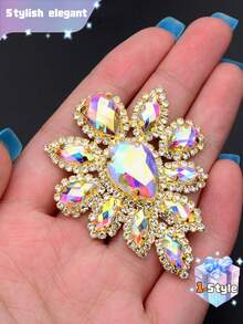 1颗45*59mm缝制金色水晶AB玻璃水钻贴花缝纫花朵水晶石平底爪镶钻，适用于婚纱、鞋子工艺品 - 1pc - 查看 1
