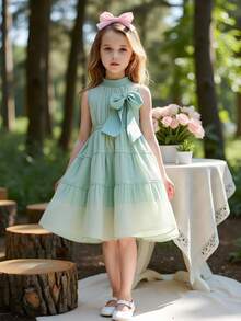 Elladie kids Young Girls Princess Tulle 3D Butterfly Midi Elegant Dress - Green - View 3