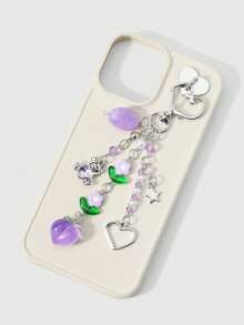 ROMWE Kawaii 1款全新创意可爱休闲甜美学院风紫色系列不对称天然石水钻爱心抱熊仿水晶星星爱心花桃子DIY钥匙扣包包挂件水杯挂件手机壳挂件，固定粘贴爱心饰品，适合女孩女士日常佩戴，节日礼物 - 紫色-20 - 查看 5